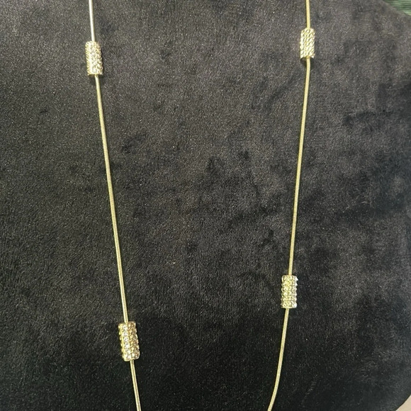 Tassel Cubic Zirconia Metal Cylinder Pendent on Adjustable Gold Chain Necklace - Picture 4 of 7